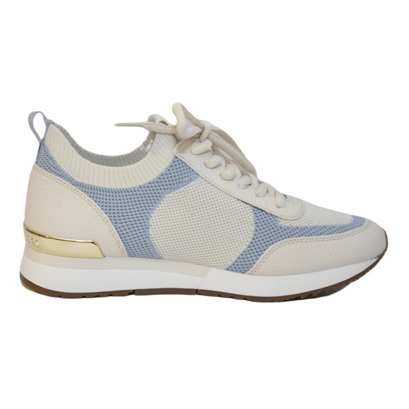 Michael Kors Jenkins Stretch Knit Trainer Sneaker MK Charm Bombe Patch Pale Blue - Picture 3 of 7